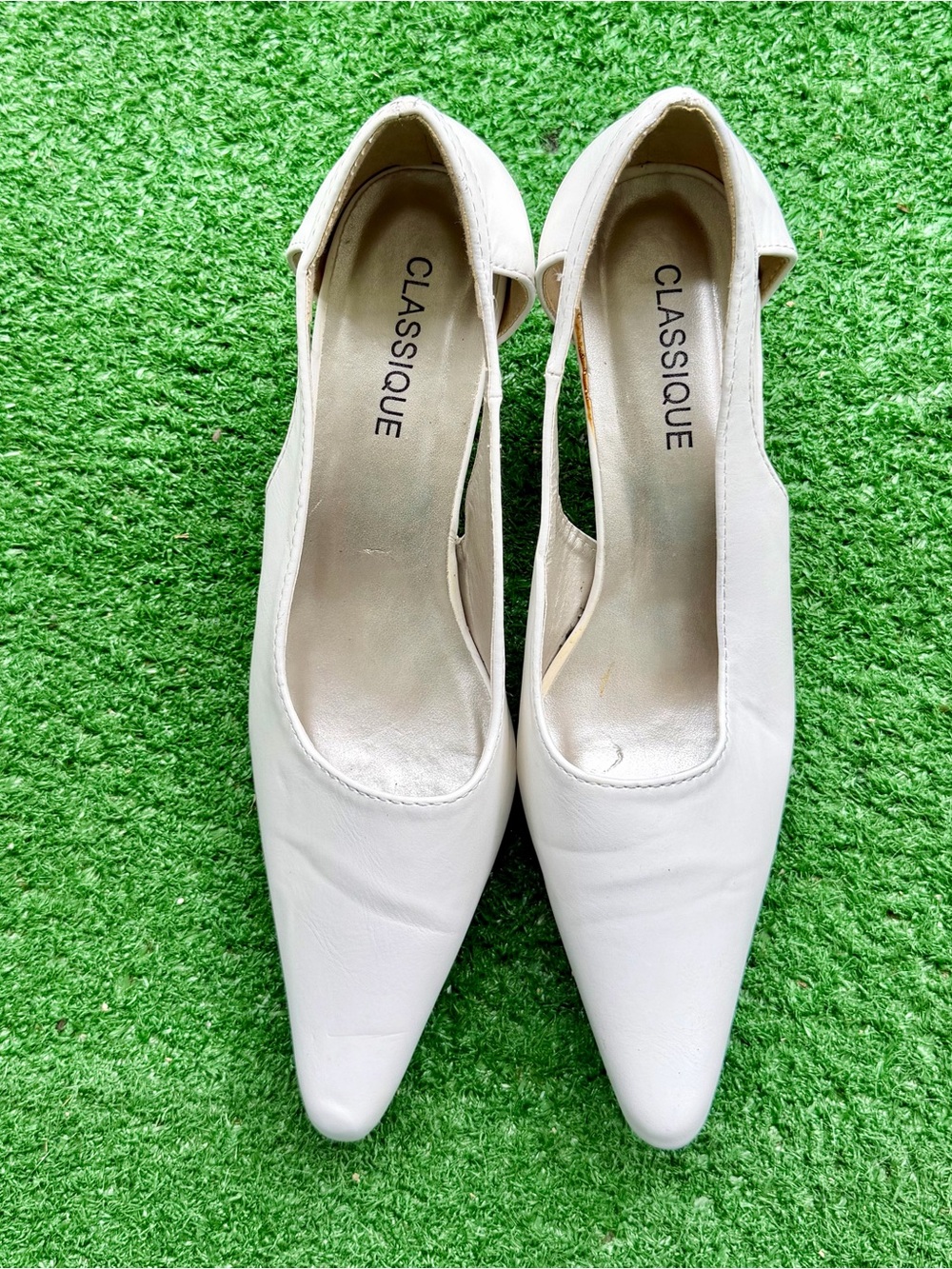 Classique White Pointed Toe D'Orsay Kitten Heel Pumps Women's Dress Shoes US 8W